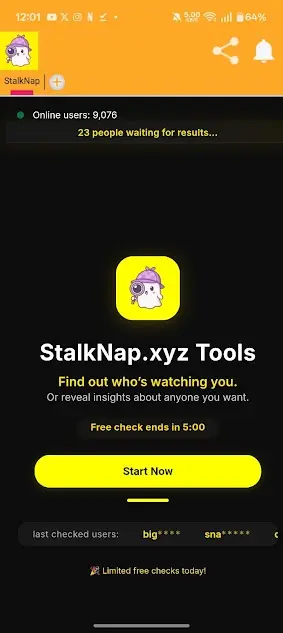 Screenshot of Stalknap App